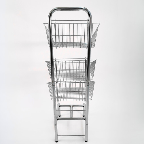 3 Tier Chrome Wire Basket Stand, full-height product view against a light background, gallery image 7 of 9