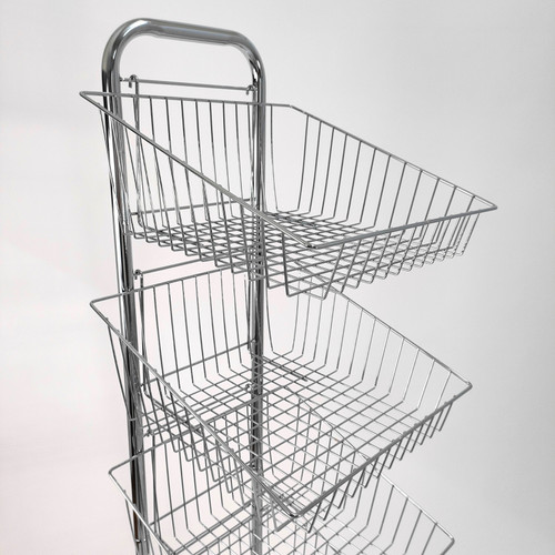 5 Tier Chrome Wire Basket Stand, close product view against a light background, close product photograph