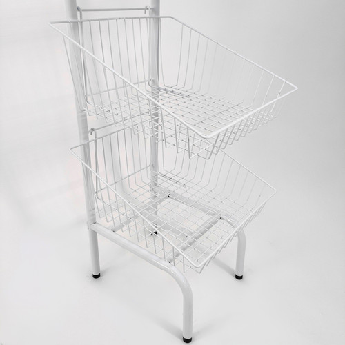 5 Tier White Wire Basket Stand, product shown against a light background, balanced, centred square layout