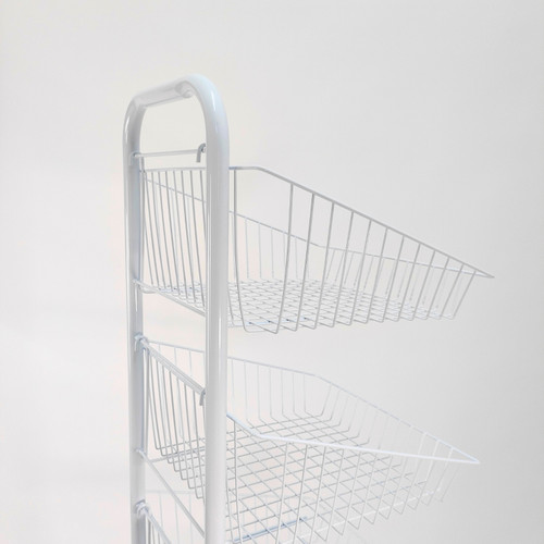 5 Tier White Wire Basket Stand, product shown against a light background, brightly lit product image