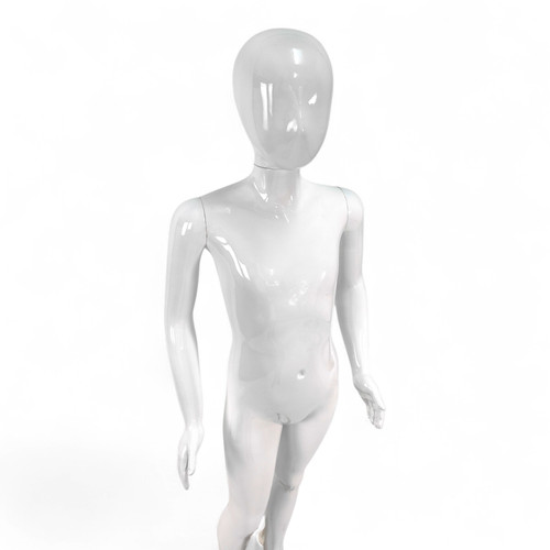 Child Mannequin 140cm – Glossy White Plastic Egg Head Display with Metal Base
