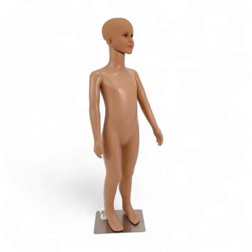 Three-quarter view of the child mannequin on a metal base