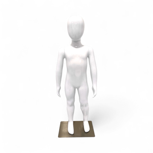 Child’s Gloss White Egg Head Mannequin 87cm, full-height product view on a white background, balanced, centred square layout