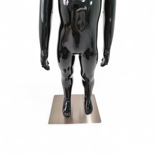 Glossy Black Realistic Adjustable Child Mannequin, full-height product view on a white background, gallery image 6 of 8
