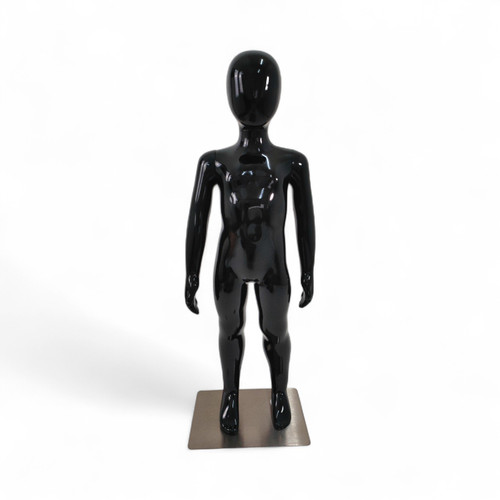 Glossy Black Realistic Adjustable Child Mannequin, full-height product view on a white background