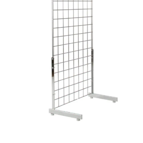 Pair of Chrome L-Legs for Grid Mesh Panels, product shown on a white background, full-height product photograph