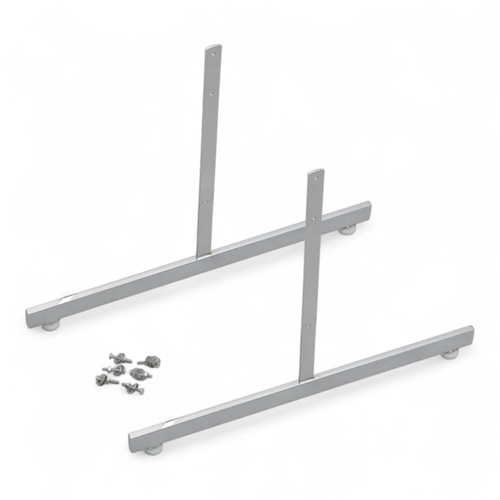 Pair of Chrome T-Legs for Grid Mesh Panels, close product view on a white background, close product photograph