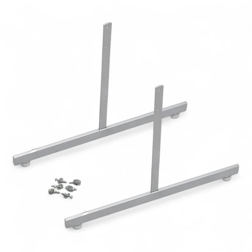 Pair of Chrome T-Legs for Grid Mesh Panels, close product view on a white background, brightly lit product image