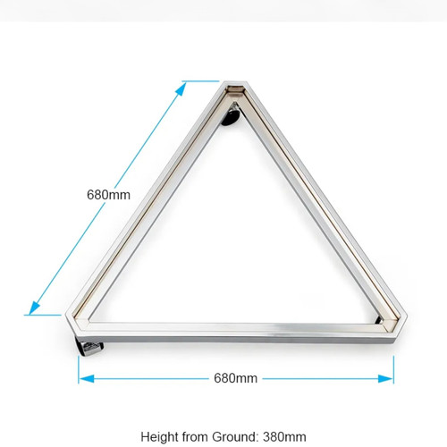 Triangular Chrome Base for Grid Mesh Panels, close product view on a white background, balanced, centred square layout
