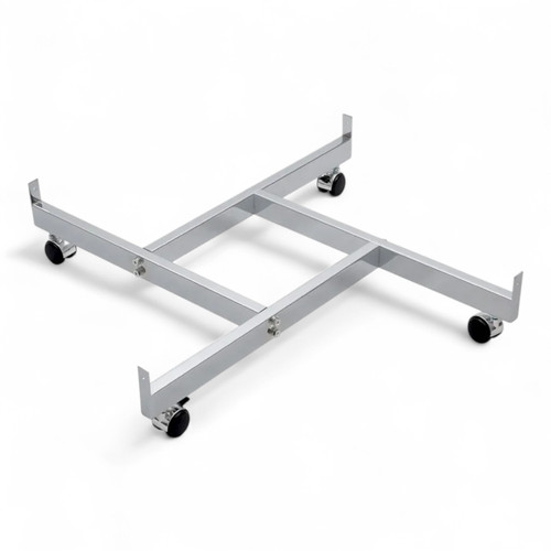 Four-Way Chrome Base for Grid Mesh Panels – Mobile 360° Display with Castors