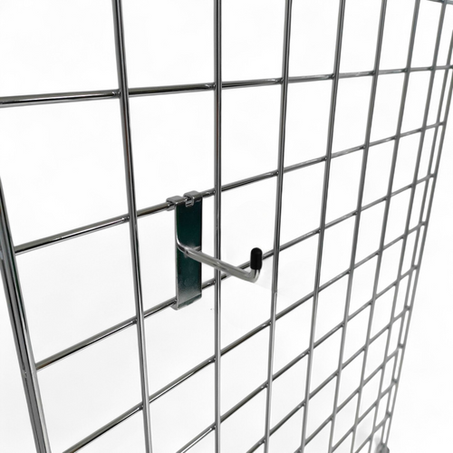 2" Chrome Single Prong Hook for Grid Mesh Panels – Retail Display Accessory