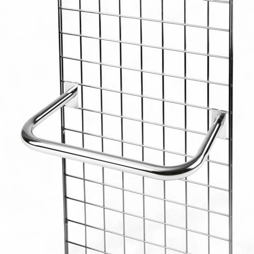 Gridwall D Rail for Garments – Chrome Hanging Display for Mesh Panels