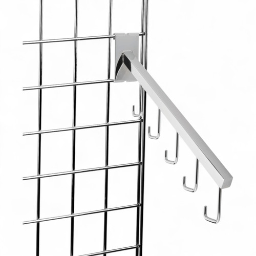 5 Hook Arm for Grid Mesh Panels – Chrome Display Arm for 3" Square Mesh