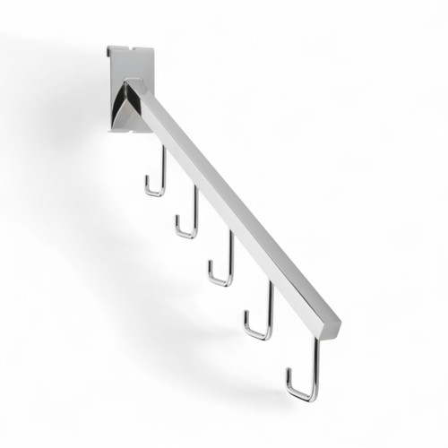 5 Hook Arm for Grid Mesh Panels – Chrome Display Arm for 3" Square Mesh