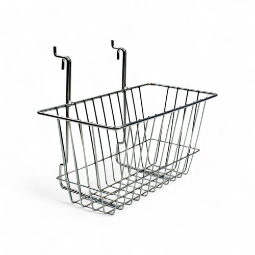 Narrow Multifit Basket 300mm – Chrome Display Basket for Grid, Slat & Pegboard