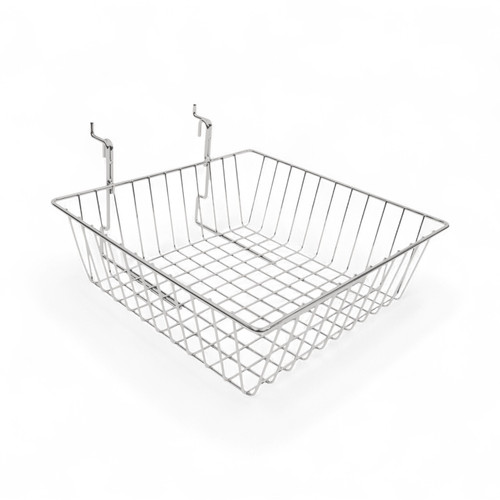 Small Square Multifit Basket 300mm – Chrome Display for Grid, Slat & Pegboard