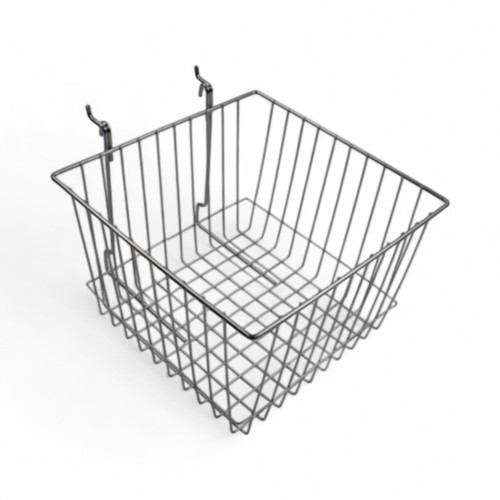 Deep Square Multifit Basket 300mm – Chrome Basket for Grid & Slatwall Displays