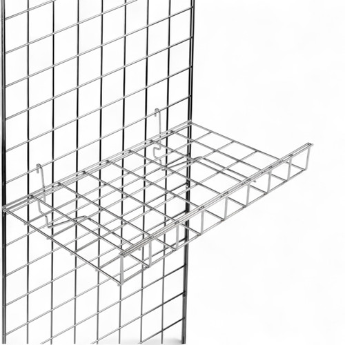 Straight Shelf with Lip for Gridwall Panels, product shown against a coloured background
