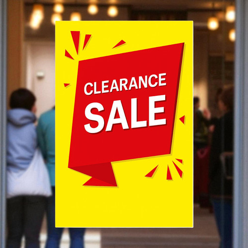 Clearance Sale A1 Poster Retail Window Sign, printed product shown against a dark background, balanced, centred square layout