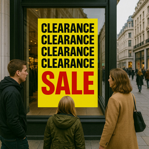 Clearance Sale A1 Poster Bold Sale Retail Sign, printed product shown against a coloured background