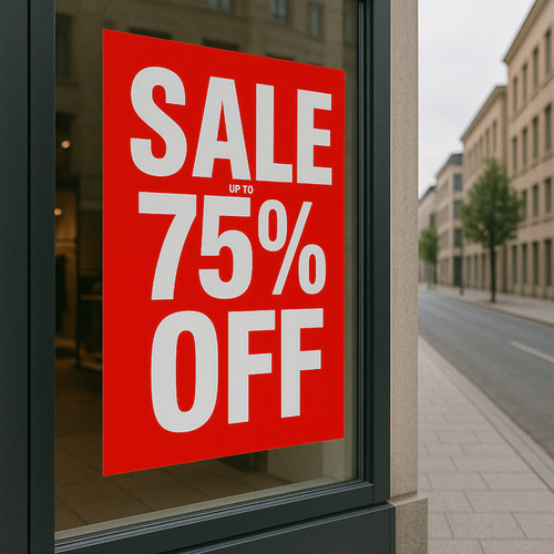 SALE Up to 75% Off Red A1 Poster – Large Retail Sign, Bold, Durable, Easy Hang