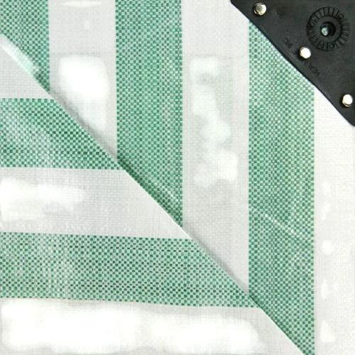 Green White Striped Tarpaulin 170GSM, product shown against a coloured background, balanced, centred square layout