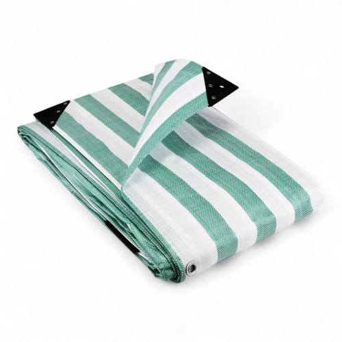 Green White Striped Tarpaulin 170GSM – Waterproof Market Stall Cover, UV Protected