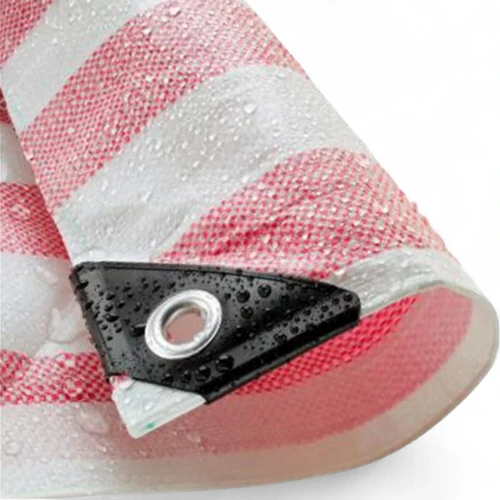 Red White Striped Tarpaulin 170GSM, product shown against a coloured background
