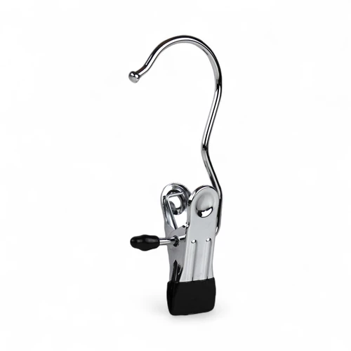 Single Clip Metal Hangers Chrome Hook Clips for Shoes Towels Socks-100 pieces, product shown on a white background, full-height product photograph