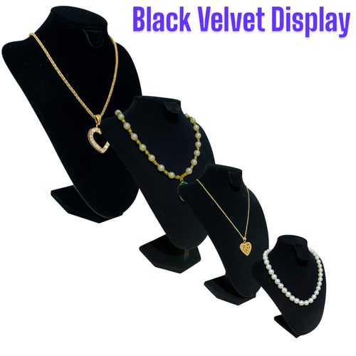 Black Velvet Jewellery Easel Necklace Chain Display Bust Stand Tower Rack for Home, close product view against a light background