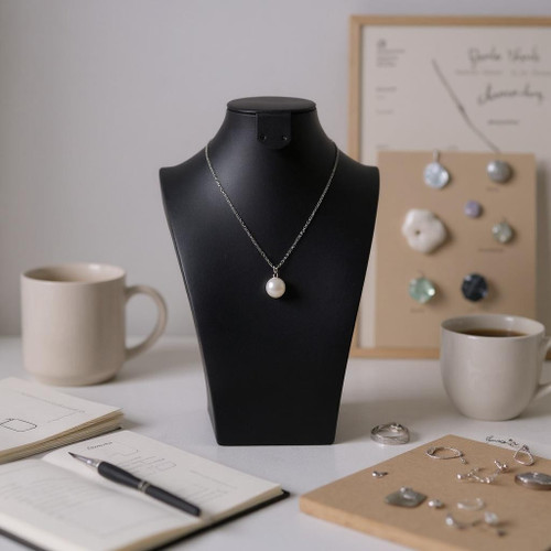 Black Leatherette Necklace Bust Display Stand for Jewellery Shop or Home Use