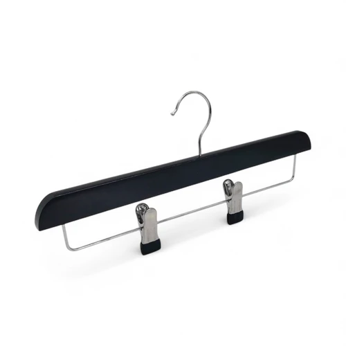 Natural Wooden Trouser Skirt Clip Hanger 36cm with Adjustable Chrome Clips, product shown on a white background