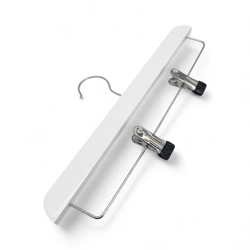 Natural Wooden Trouser Skirt Clip Hanger 36cm with Adjustable Chrome Clips, product shown on a white background, full-height product photograph