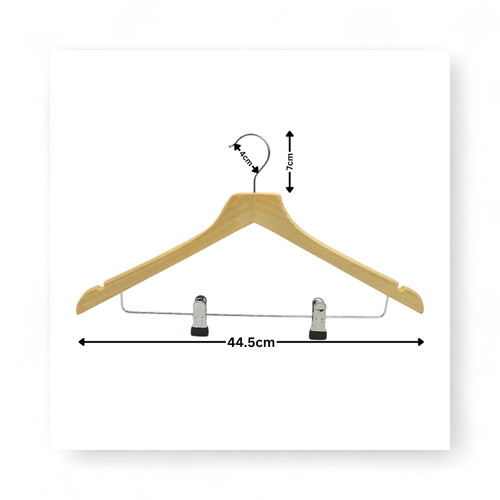 Natural Wooden Coat Hanger 44.5cm with Clips & Notches for Suits Jackets Skirts