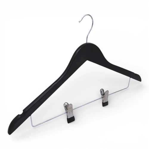 Natural Wooden Coat Hanger 44.5cm with Clips & Notches for Suits Jackets Skirts, tight, centred square layout
