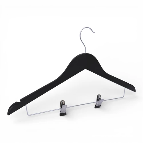 Natural Wooden Coat Hanger 44.5cm with Clips & Notches for Suits Jackets Skirts, standard product photograph