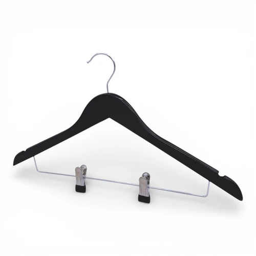 Natural Wooden Coat Hanger 44.5cm with Clips & Notches for Suits Jackets Skirts, gallery image 10 of 36