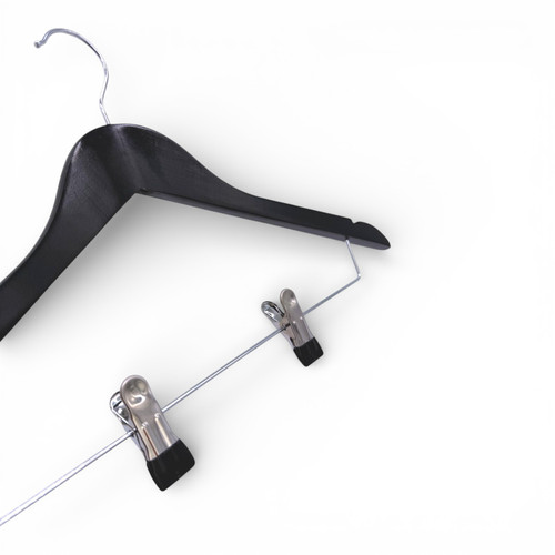 Natural Wooden Coat Hanger 44.5cm with Clips & Notches for Suits Jackets Skirts, balanced, left-balanced square layout