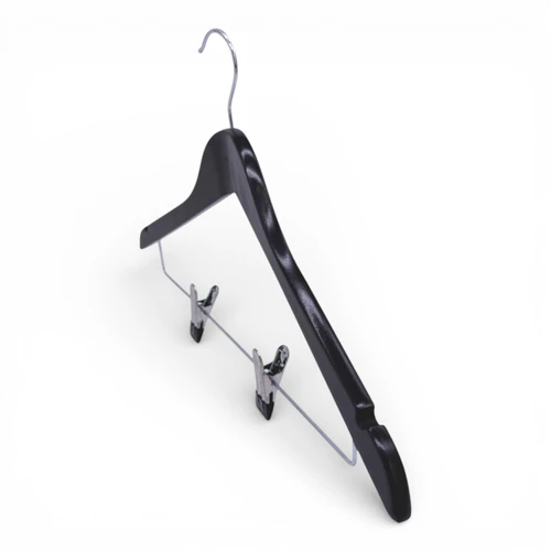 Natural Wooden Coat Hanger 44.5cm with Clips & Notches for Suits Jackets Skirts, brightly lit product image