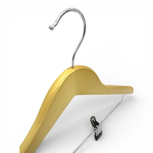 Wooden Coat Hanger 44.5cm with Clips & Notches for Suits Jackets Skirts, close product view on a white background