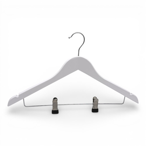Wooden Coat Hanger 44.5cm with Clips & Notches for Suits Jackets Skirts