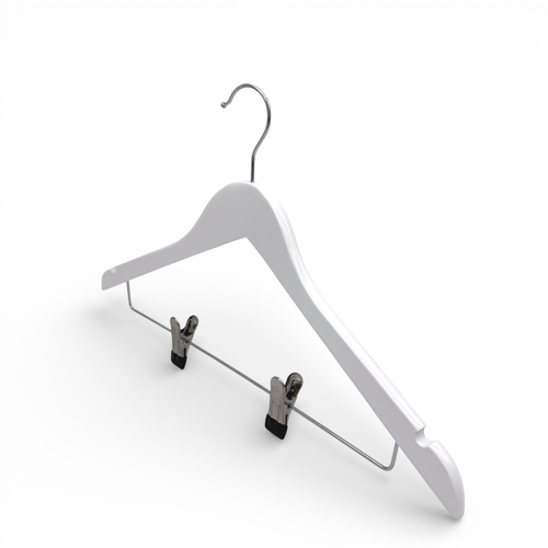Wooden Coat Hanger 44.5cm with Clips & Notches for Suits Jackets Skirts