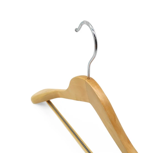 Natural Wood Broad Shoulder Hangers 44.5cm with Non-Slip Trouser Bar, product shown on a white background, full-height product photograph