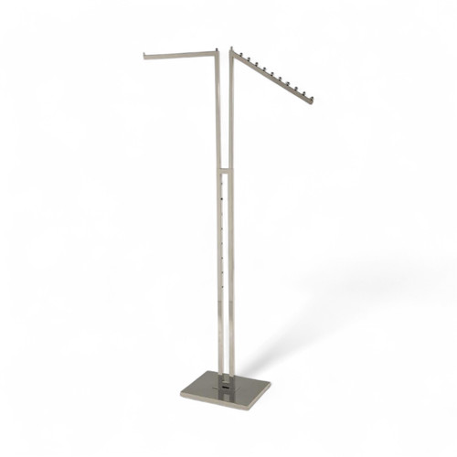 Chrome Clothes Display Stand Adjustable 2 Arm Rail Straight & Waterfall Arms