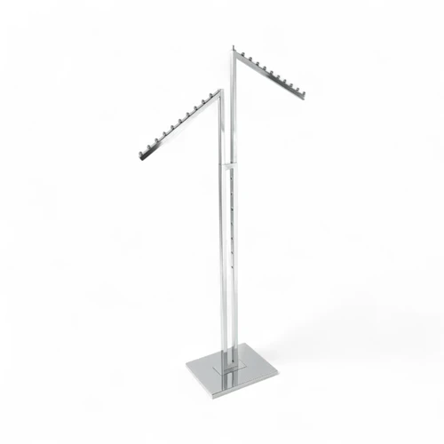 Chrome Clothes Display Stand 2 Sloping Arms with Ball-Stops Adjustable Height, full-height product view on a white background