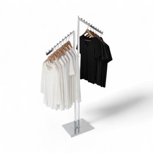 Chrome Clothes Display Stand 2 Sloping Arms with Ball-Stops Adjustable Height