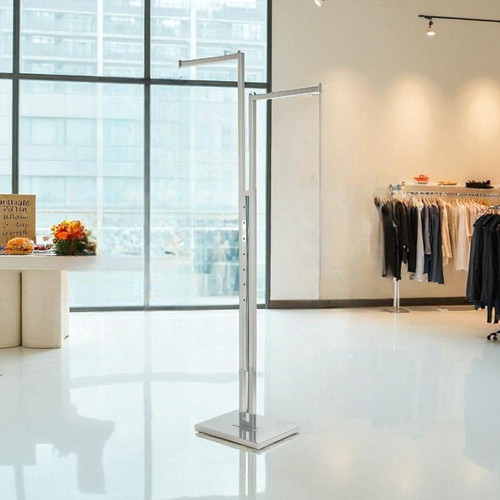 Chrome Clothes Display Stand 2 Straight Arms 405mm Length Adjustable Height, evenly lit product image