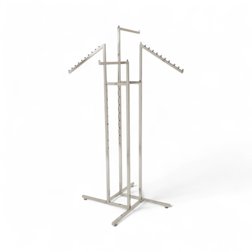 Chrome Clothes Display Stand 2 Straight & 2 Sloping Arms Adjustable Height