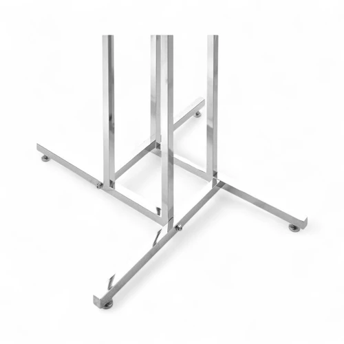 Chrome Clothes Display Stand 4 Sloping Arms with Ball-Stops Adjustable Height, product shown on a white background, balanced, centred square layout