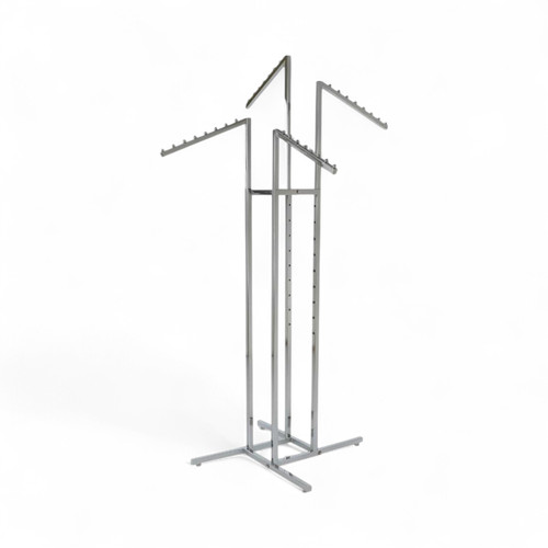 Chrome Clothes Display Stand 4 Sloping Arms with Ball-Stops Adjustable Height
